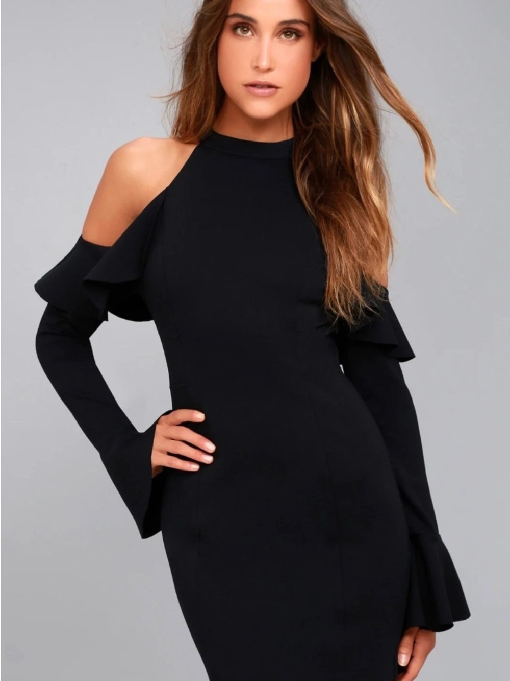 Free People Sweet Talk Cold Shoulder Long Sleeve Ruffle Dress Size Small